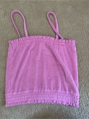 J. Crew Pink Terry Cloth Smocked Crop Tank